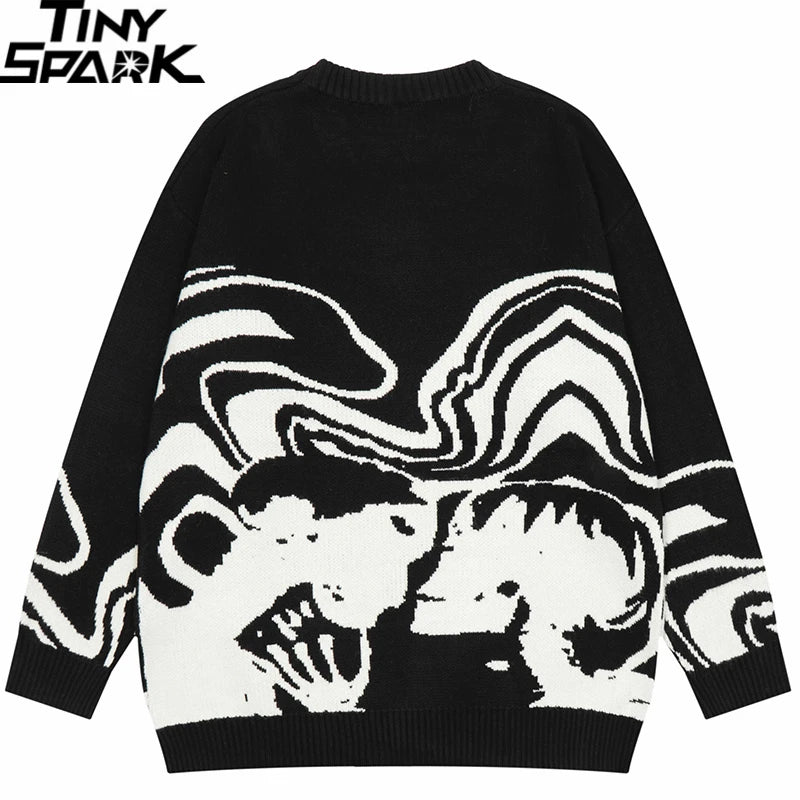 2025 Men Streetwear Sweater Retro Painting Skull Graphic Hip Hop Knitted Sweater Vintage Pullover Casual Wool Sweater Hipster