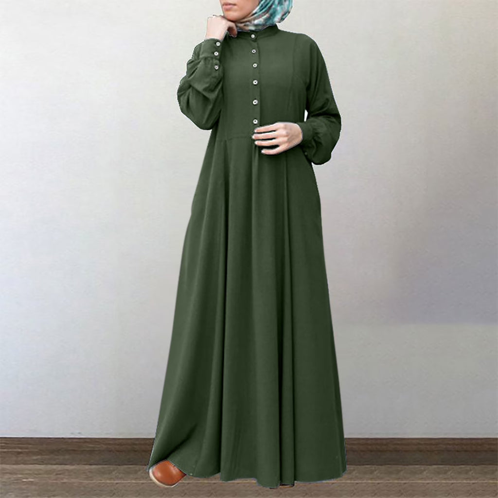 Womens Dresses Long Sleeve Women'S Fashion round Neck Loose Long Sleeve Solid Ankle-Length Dress Long Dress