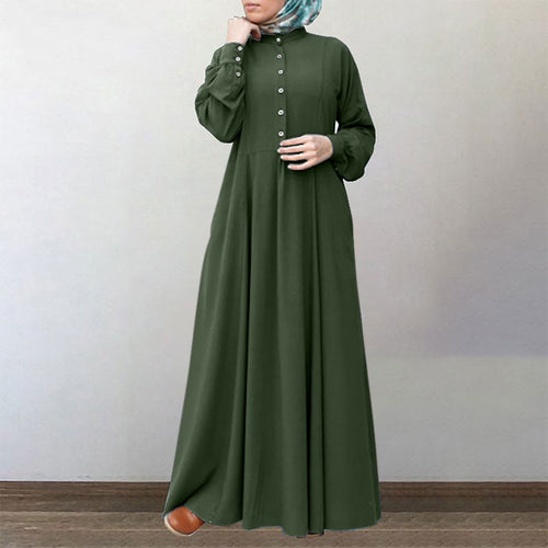 Womens Dresses Long Sleeve Women'S Fashion round Neck Loose Long Sleeve Solid Ankle-Length Dress Long Dress