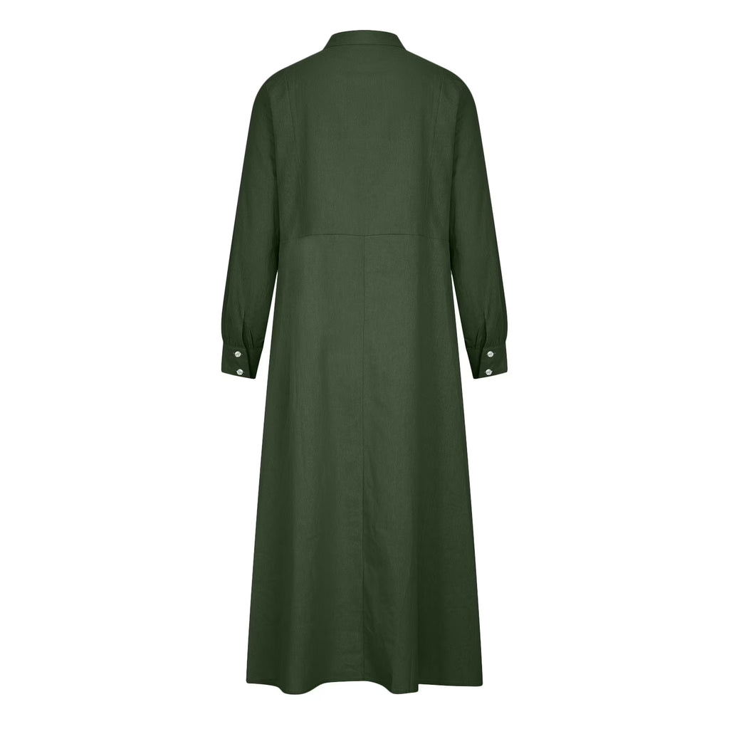 Womens Dresses Long Sleeve Women'S Fashion round Neck Loose Long Sleeve Solid Ankle-Length Dress Long Dress