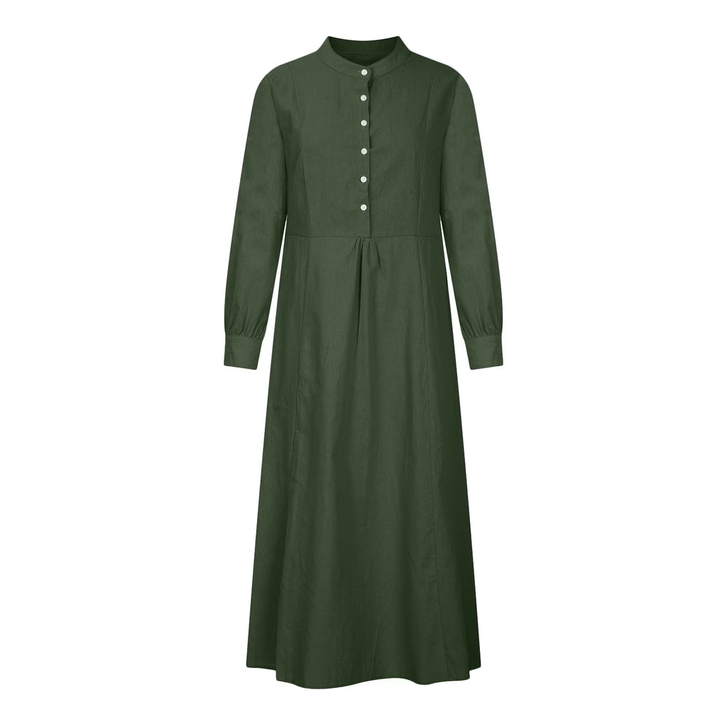Womens Dresses Long Sleeve Women'S Fashion round Neck Loose Long Sleeve Solid Ankle-Length Dress Long Dress