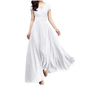 Summer Dresses for Women Women'S V-Necksolid Color Short Sleeve Chiffon Waist Closing Evening Dress