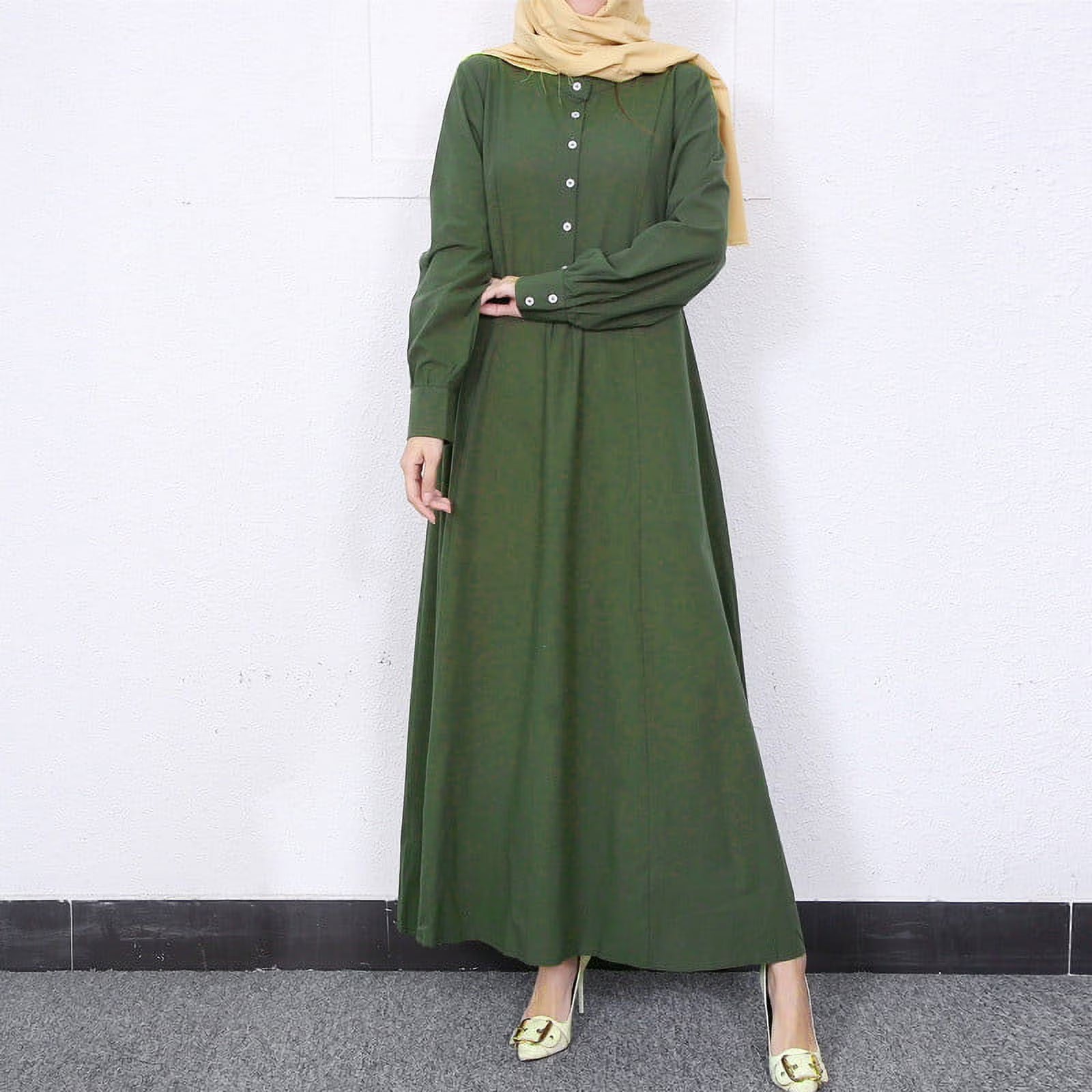 Womens Dresses Long Sleeve Women'S Fashion round Neck Loose Long Sleeve Solid Ankle-Length Dress Long Dress