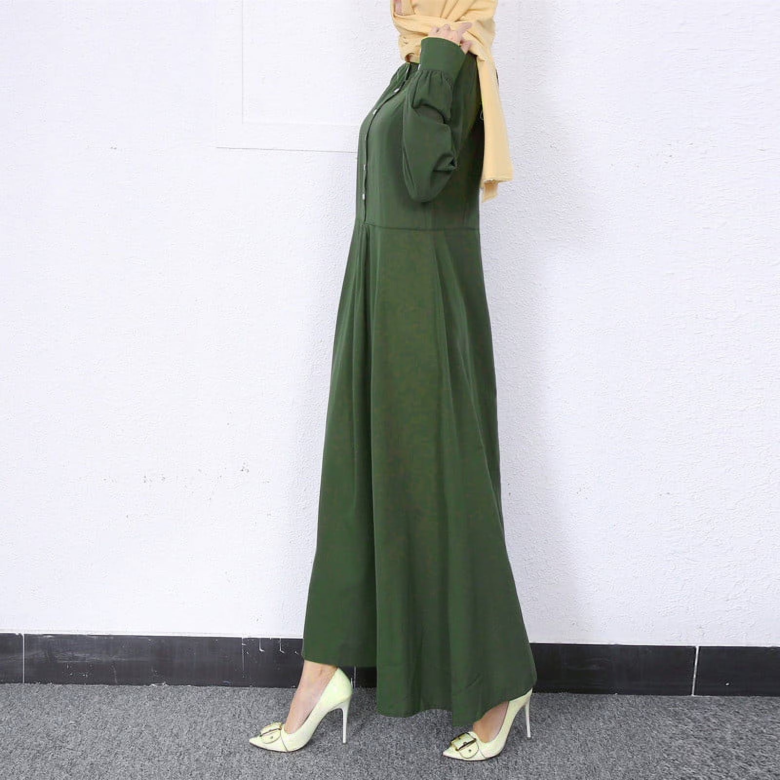Womens Dresses Long Sleeve Women'S Fashion round Neck Loose Long Sleeve Solid Ankle-Length Dress Long Dress