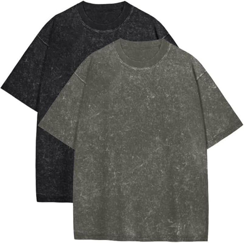 Oversized Tshirts for Men Short Sleeve Vintage Washed Basic Loose Tees