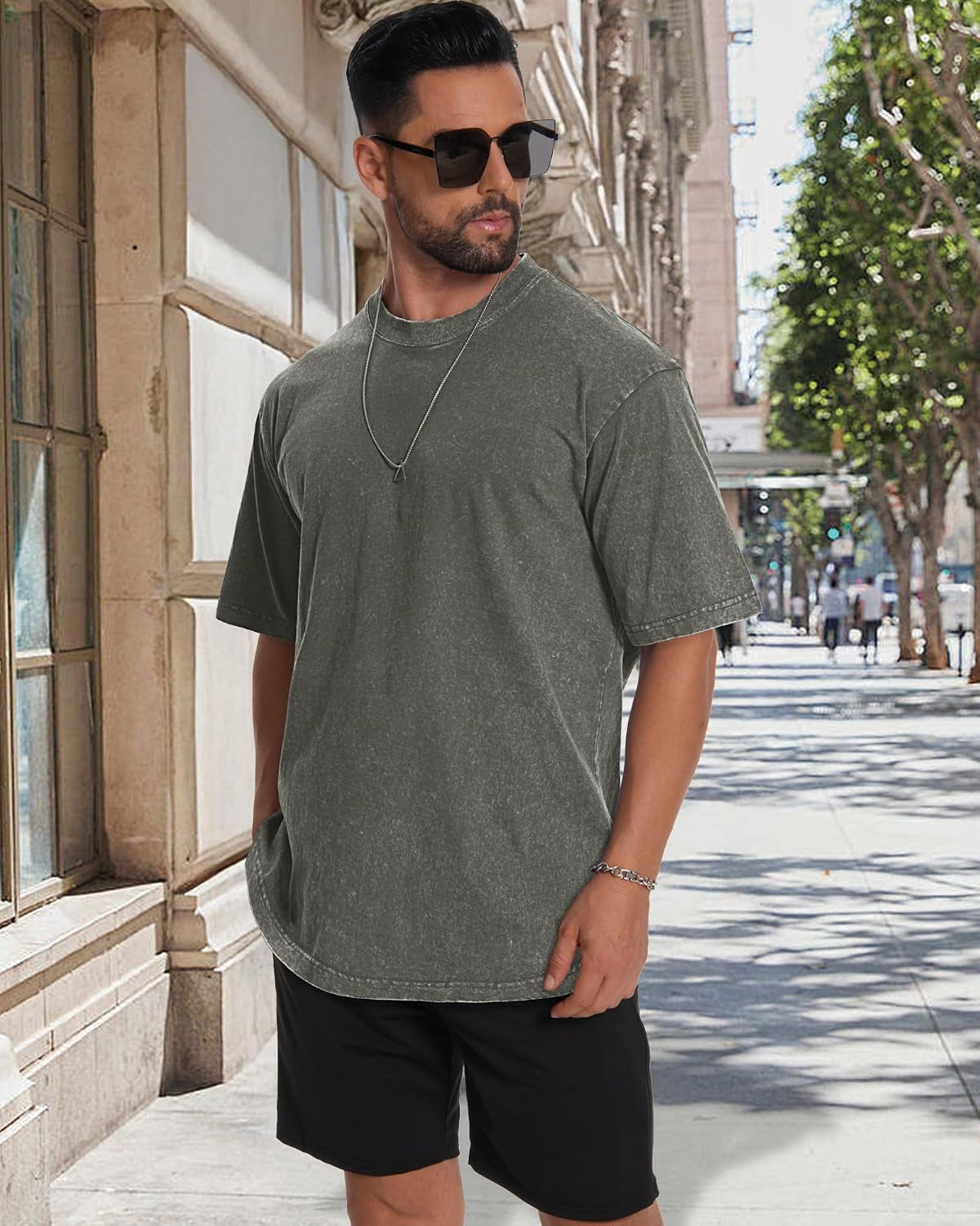 Oversized Tshirts for Men Short Sleeve Vintage Washed Basic Loose Tees
