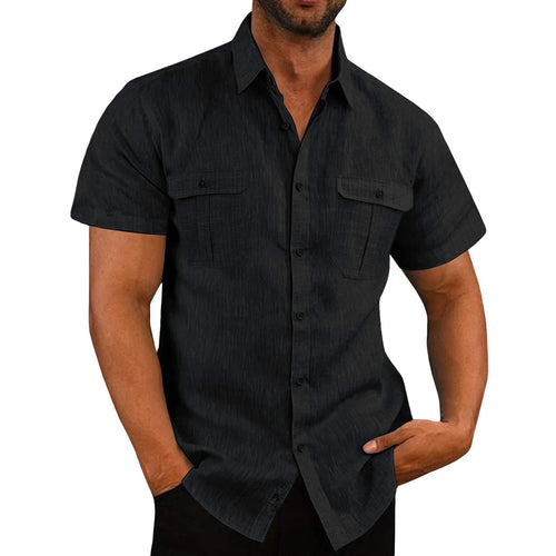 Linen Shirts Men Summer Casual Button down Shirt Big and Tall Short Sleeve Beach Top Lapel Cuban T Shirts