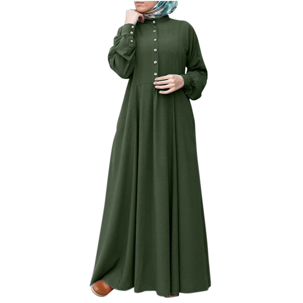 Womens Dresses Long Sleeve Women'S Fashion round Neck Loose Long Sleeve Solid Ankle-Length Dress Long Dress
