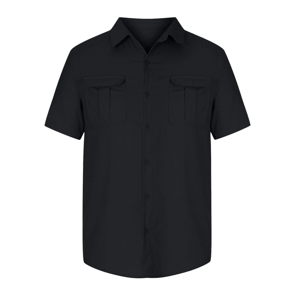Linen Shirts Men Summer Casual Button down Shirt Big and Tall Short Sleeve Beach Top Lapel Cuban T Shirts