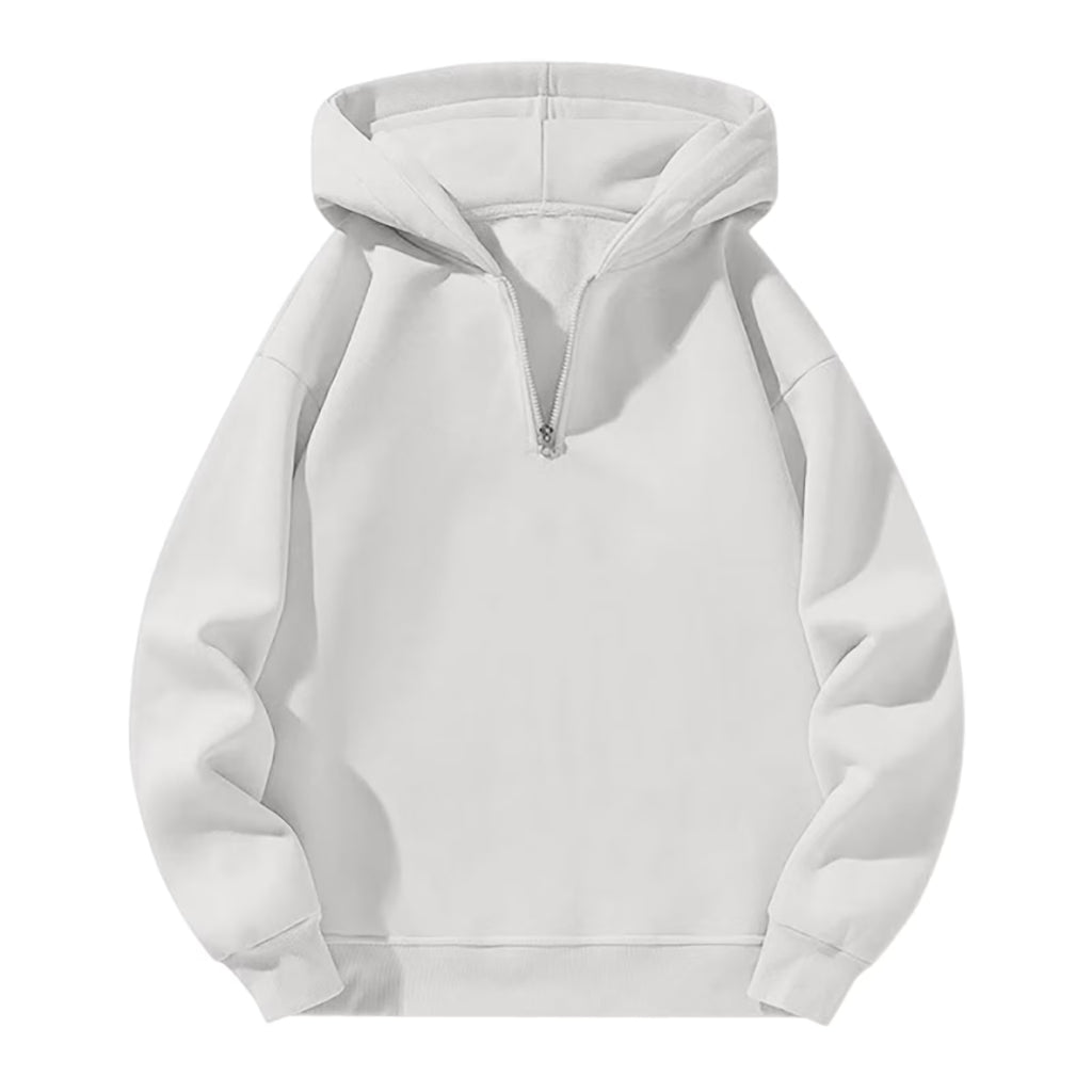 Men'S Quarter Zip Hoodies Zip up Solid Color Hoodie Long Sleeve Drop Shoulder Sweatshirt Casual Pullover White XL