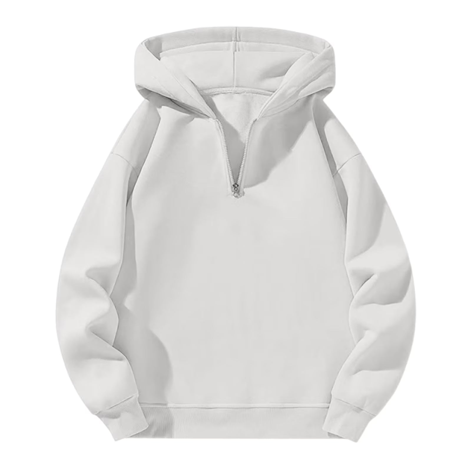 Men'S Quarter Zip Hoodies Zip up Solid Color Hoodie Long Sleeve Drop Shoulder Sweatshirt Casual Pullover White XL