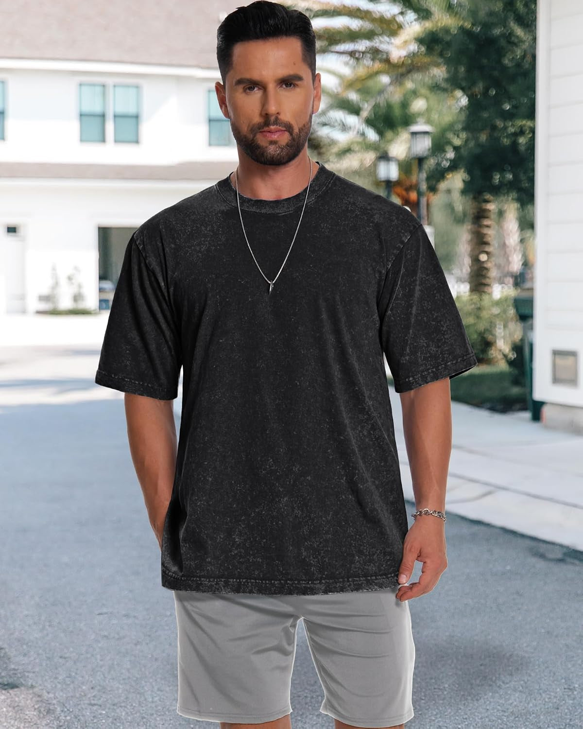 Oversized Tshirts for Men Short Sleeve Vintage Washed Basic Loose Tees